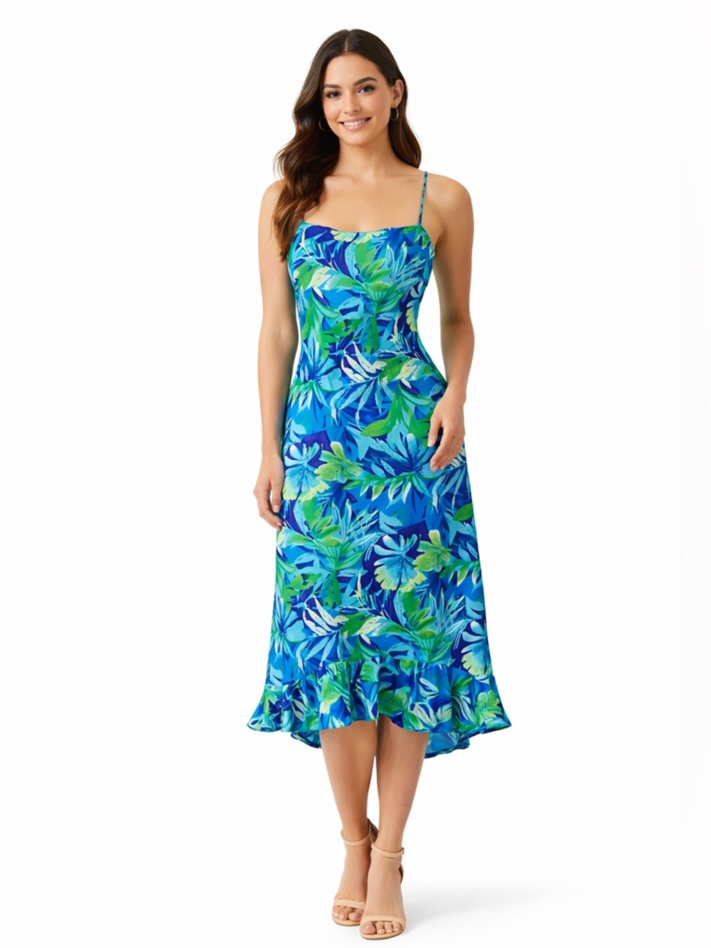 Fairweather Vintage 90s Y2K Tropical Slip Dress Blue Green High-Low Size 4